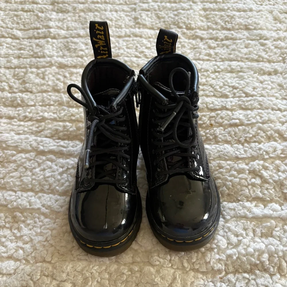 Dr. Martens Delaney Black Patent Leather Lace Up Side Zip Boots Kids US‎ 7 1460